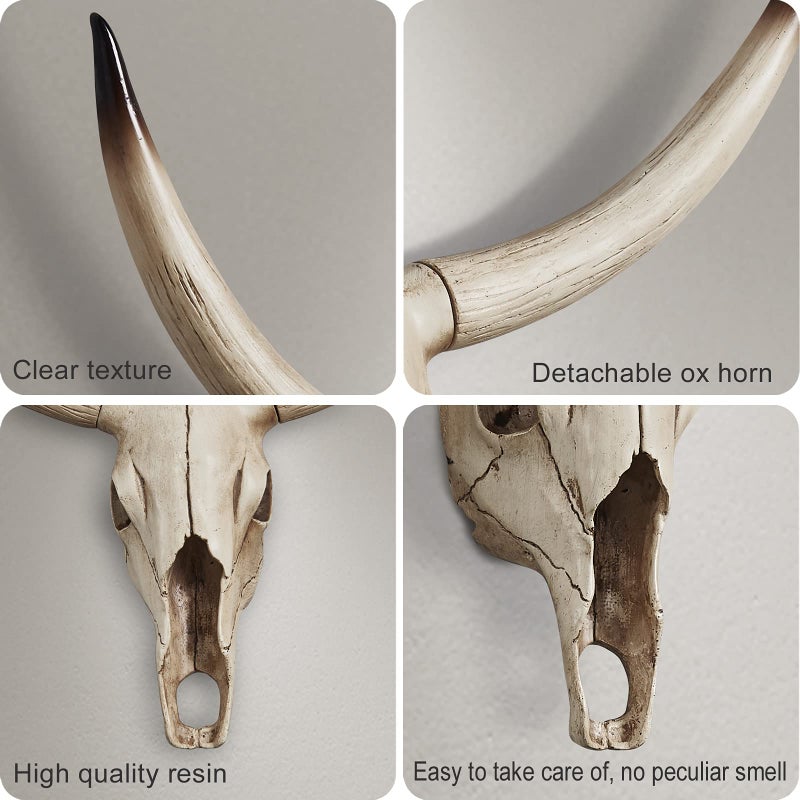 Notakia Gaobei Long Horn Cow Skull Wall Hanging Longhorn Steer Southwest Bull Skull Sculpture Resin Decoration - Image 4